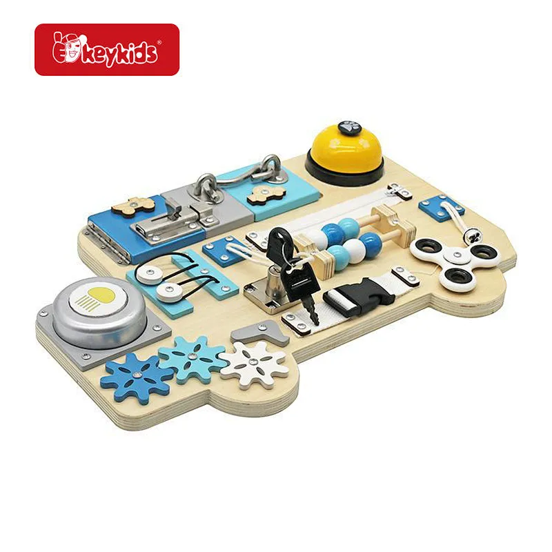 Educational Learning Latches Board Wooden Activity Fidget Board with LED Light W12D335